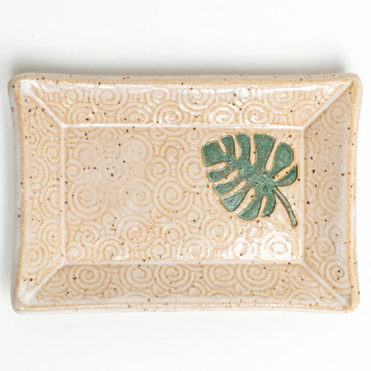 Monstera Pattern Ceramic White Trinket Dish