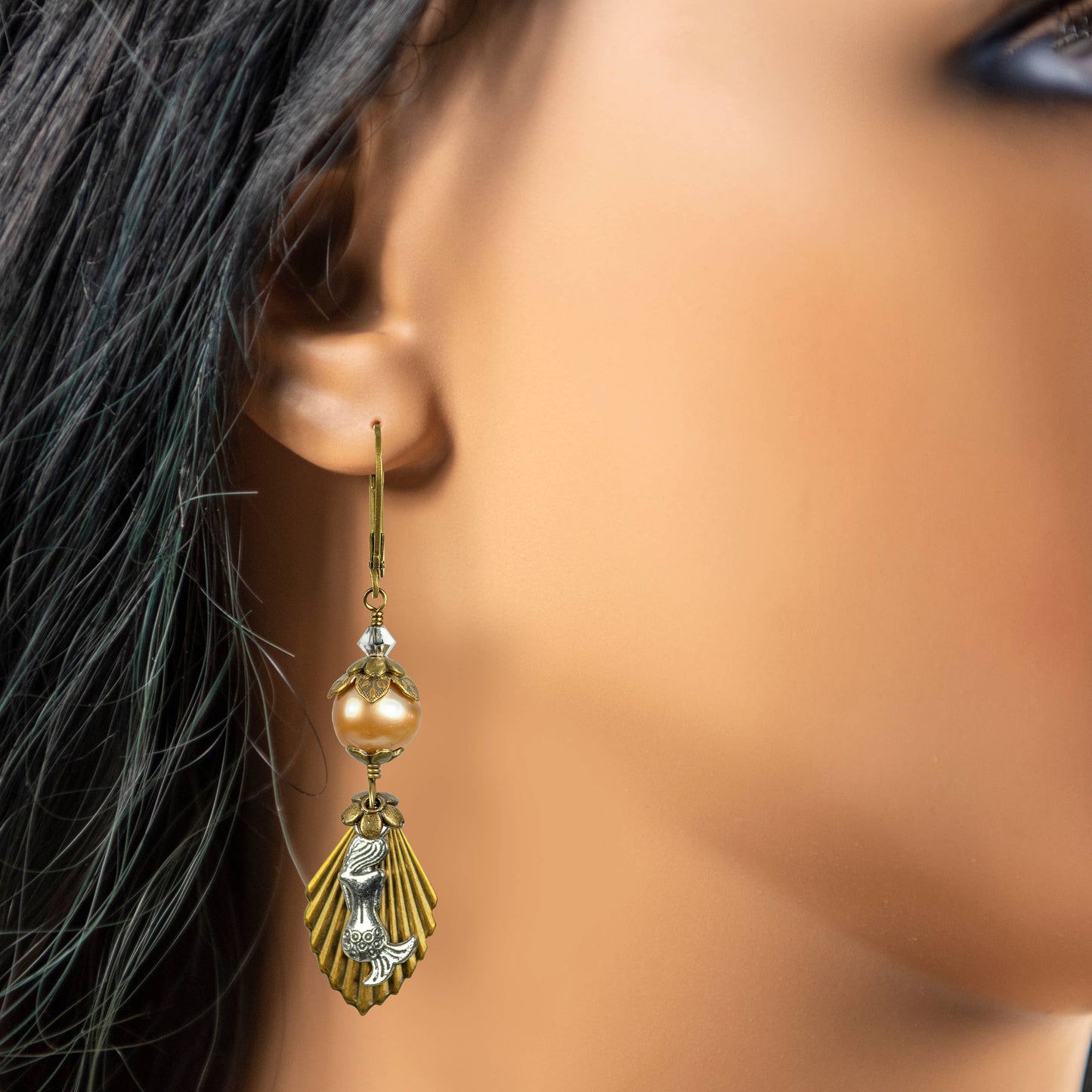 Golden Pearl and Silver Mermaid Earrings - Tropical Vacation
