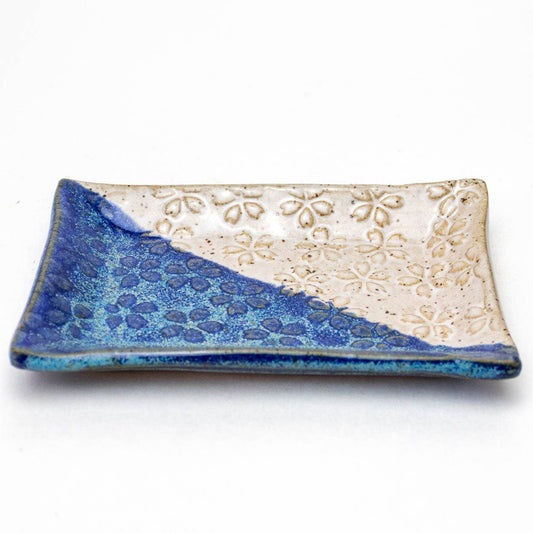 Flower Pattern Ceramic Blue & White Trinket Dish