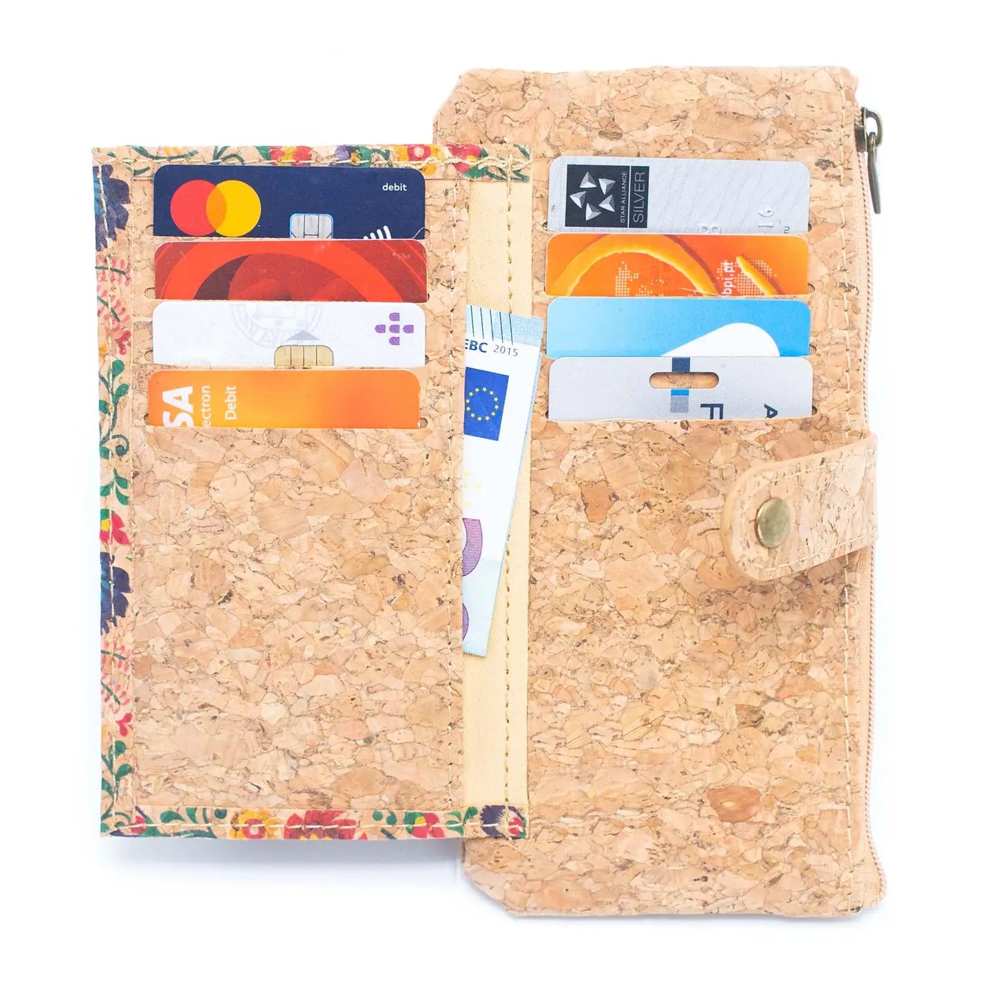 Flower pattern slim card cork wallets