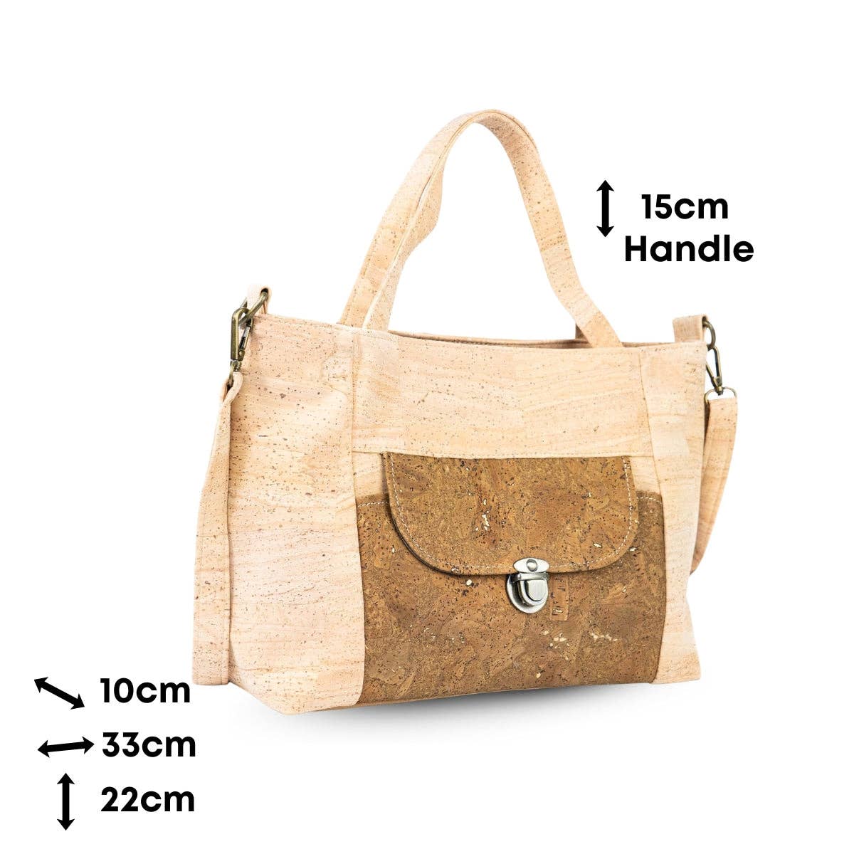 Natural Cork Handbag | Vegan Shoulder Bag with Front Pocket