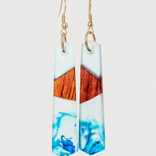 Blue Swirl Wooden & Resin Earrings