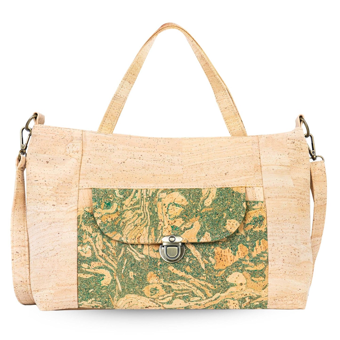 Natural Cork Handbag | Vegan Shoulder Bag with Front Pocket
