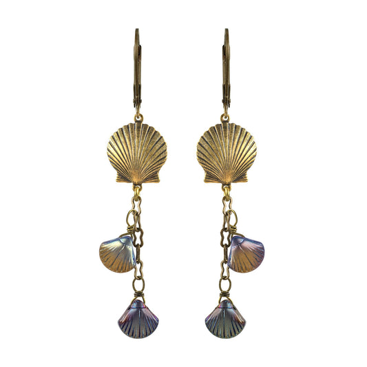 Iridescent Sea Shell Chain Drop Earrings - Tropical Vacation