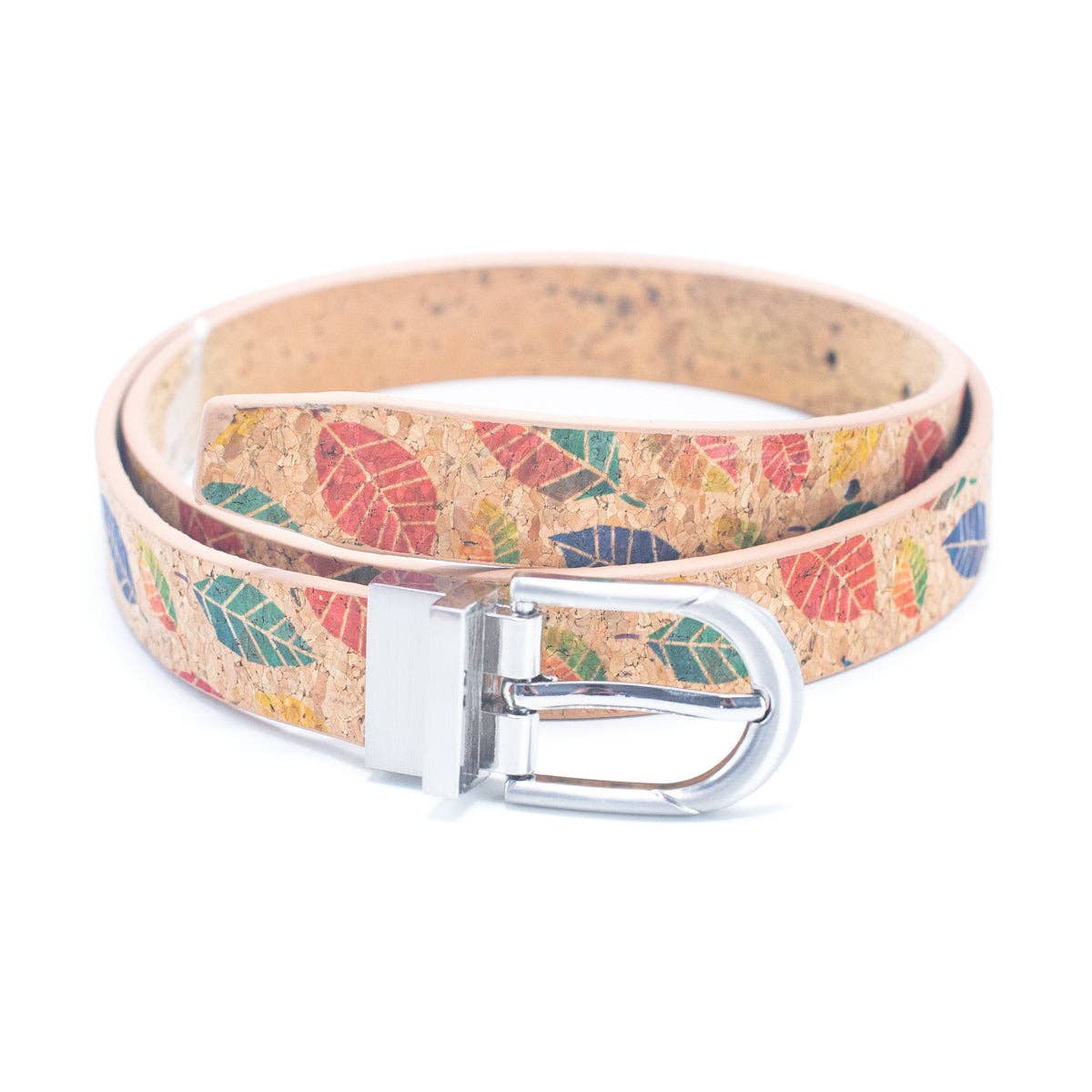 Floral Print Cork Women's Belt with Adjustable Buckle-Width
