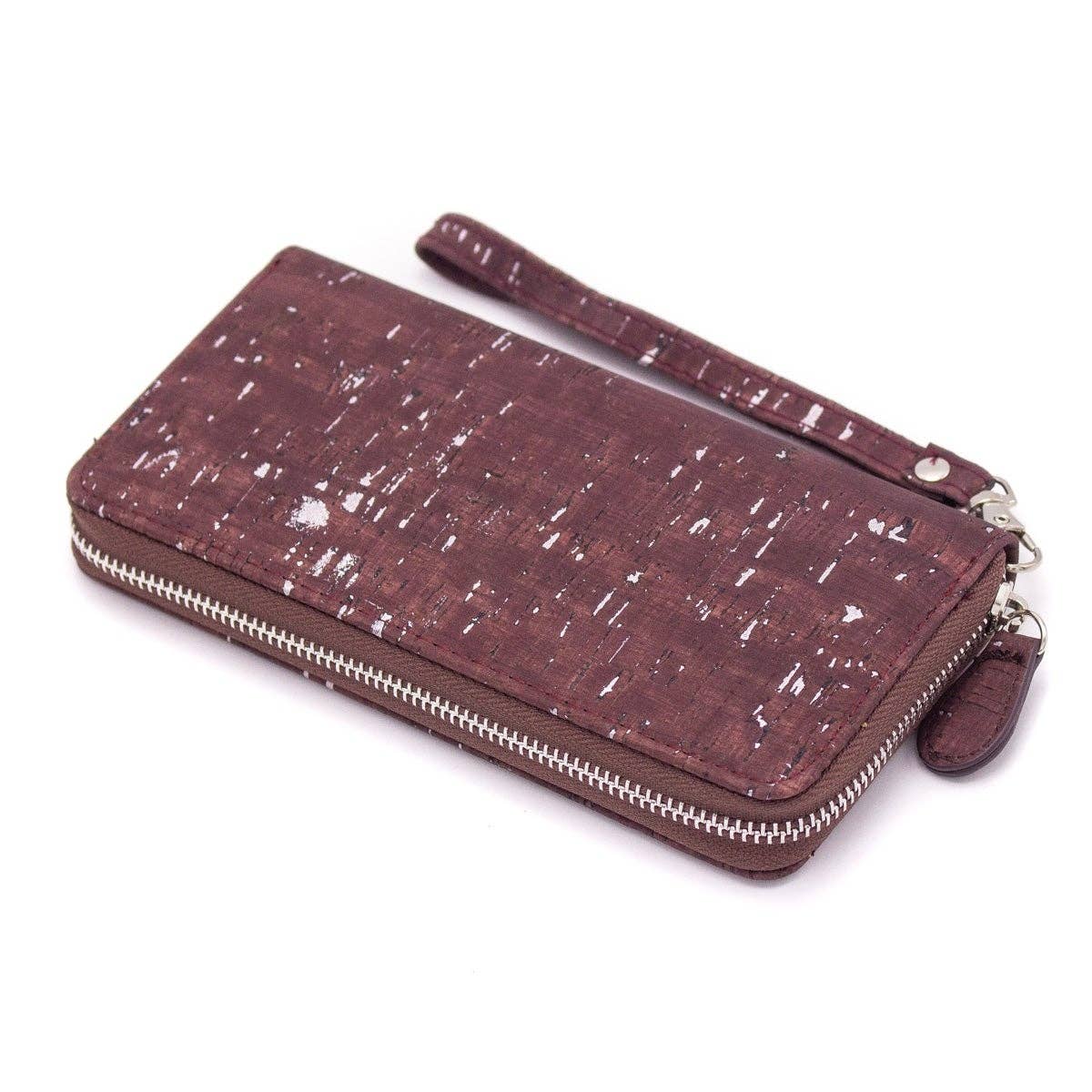 Brown mixed silver cork with accents card zipper Wallet