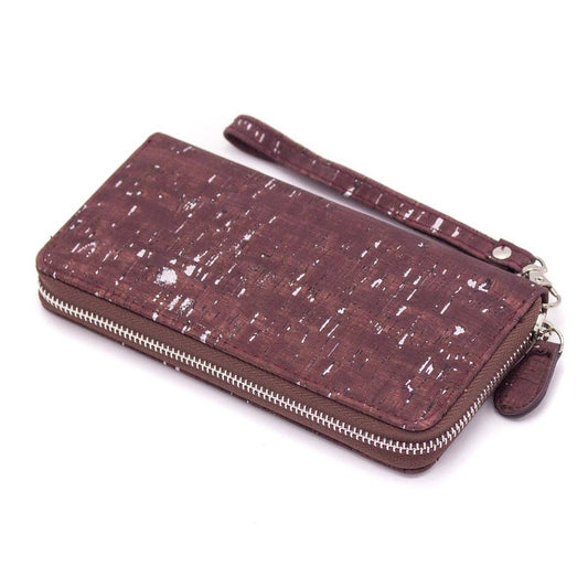 Brown mixed silver cork with accents card zipper Wallet