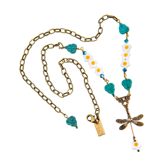 Dragonfly and Daisies Necklace - Fairyland