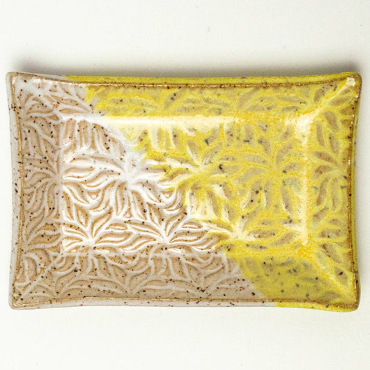 Patterned Ceramic Yellow & White Trinket Dish