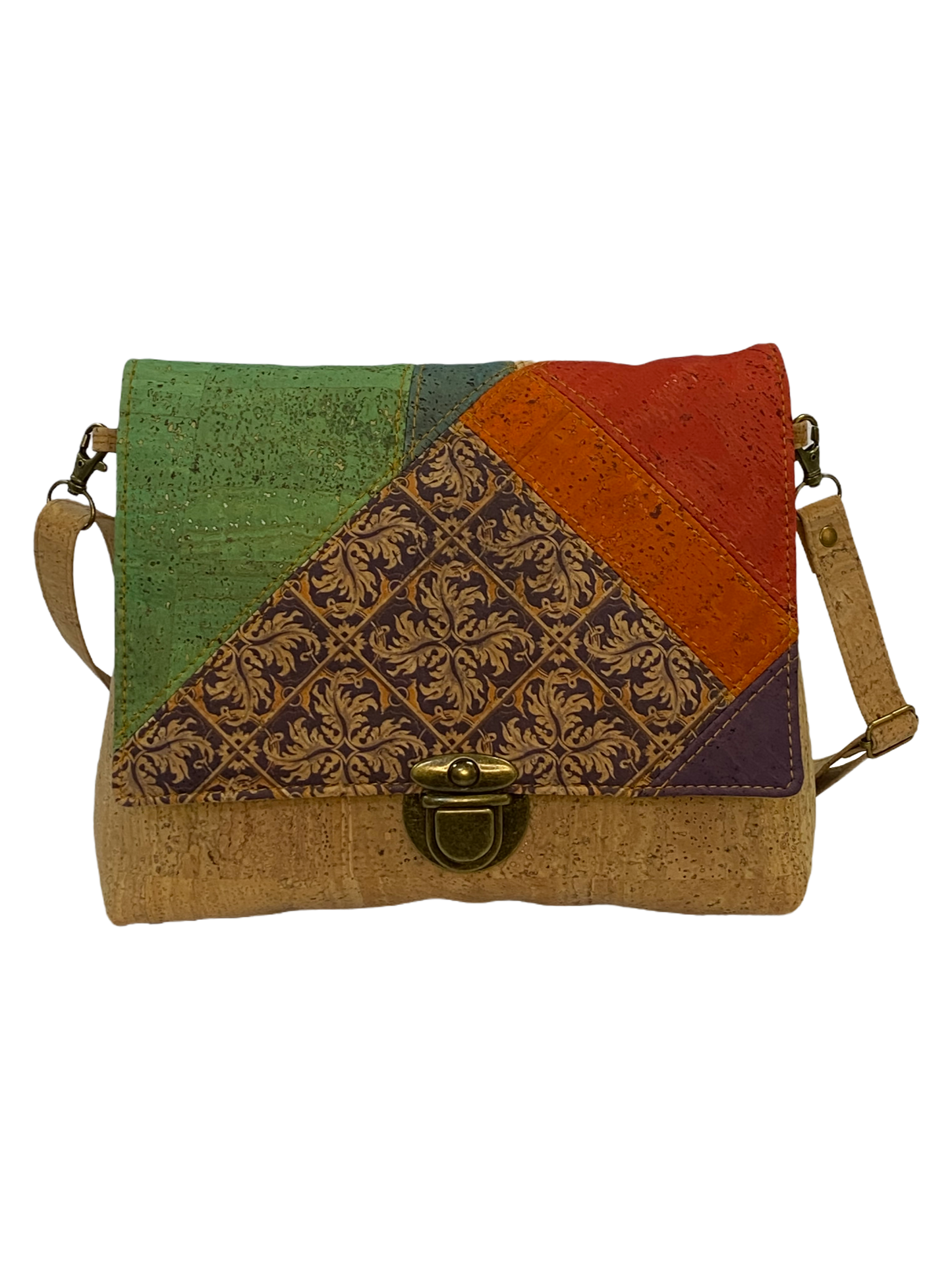 Natural Atena cork bag with patchwork