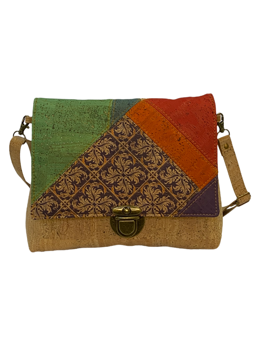 Natural Atena cork bag with patchwork