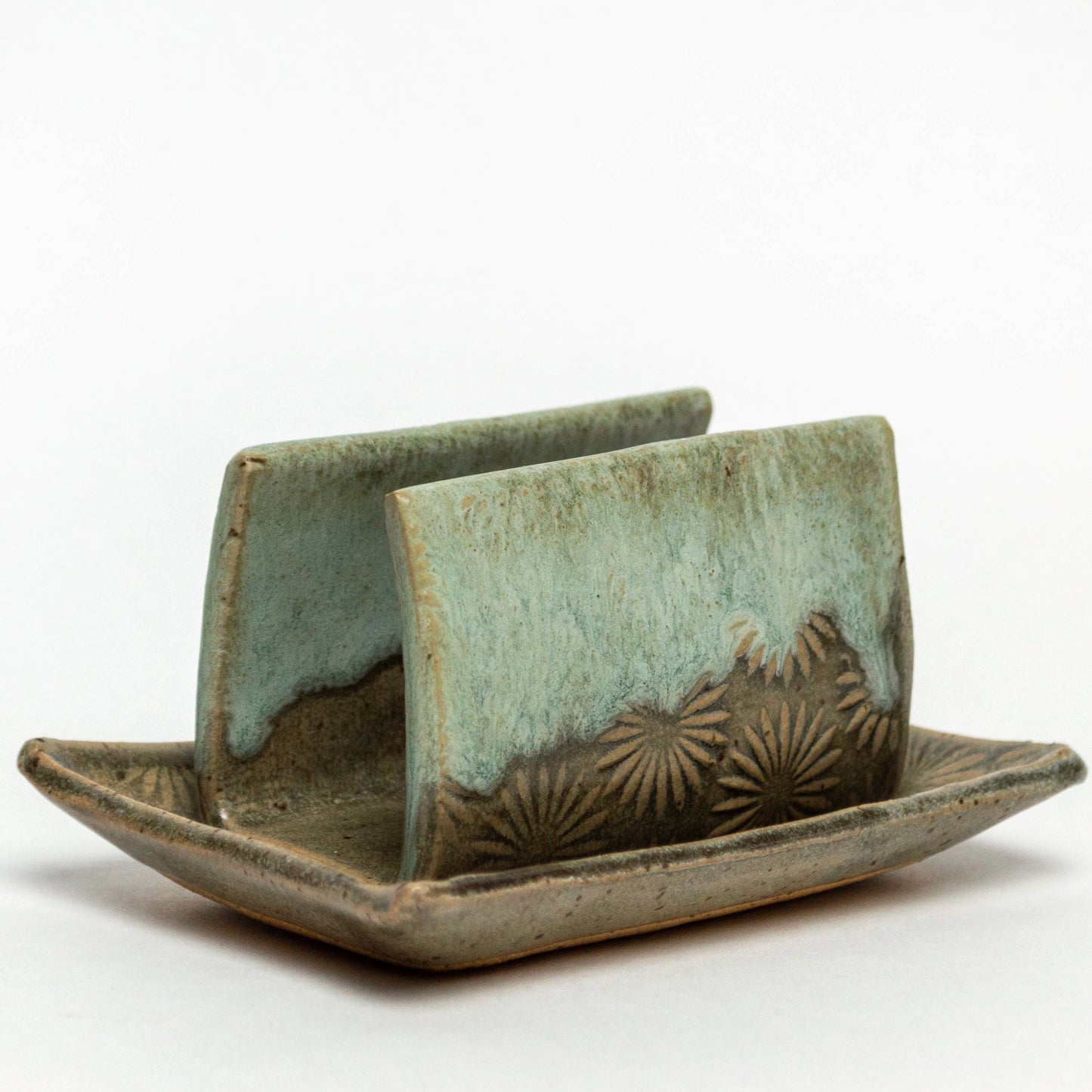 Gray & Blue Patterned Ceramic Sponge Holder