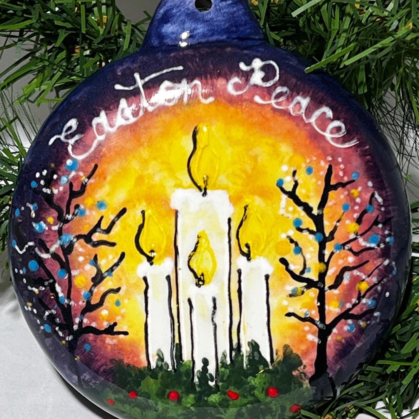 Peace Candle Hand Painted Ceramic Ornament - AKA