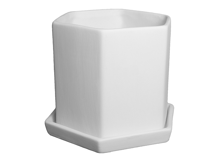 Hexagon Planter w/ Tray Bisqueware