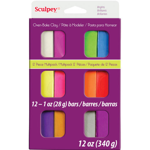 Sculpey III Bright Oven-Bake Clay Multipack - 12 Assorted Colors - 12 ounces
