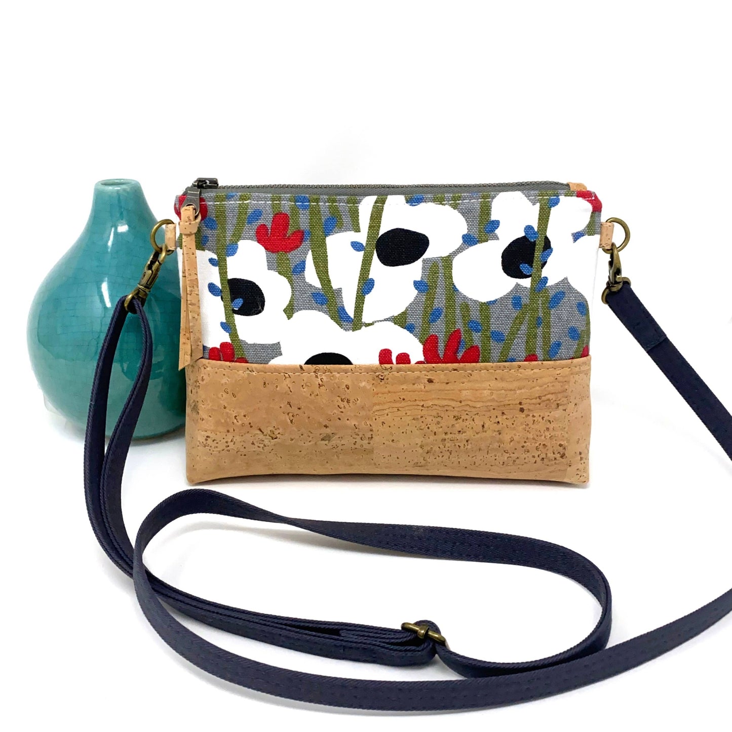Poppies on the Hill Organic Cotton & Natural Cork Crossbody