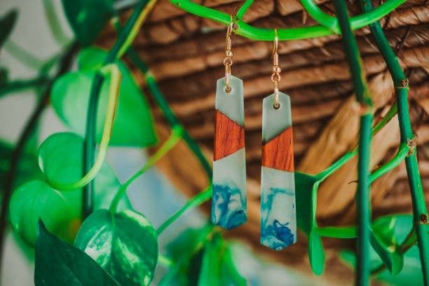 Blue Swirl Wooden & Resin Earrings