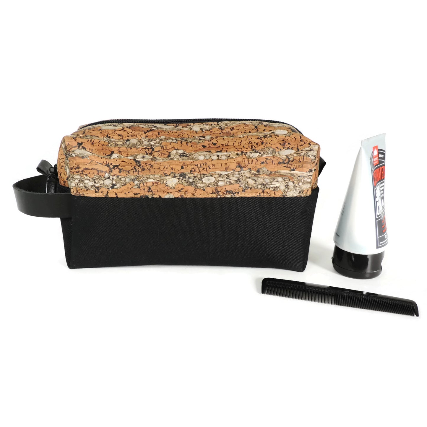 Spicer Dopp Kit in Cork and Canvas - Black Canvas with Brown Fennel Cork