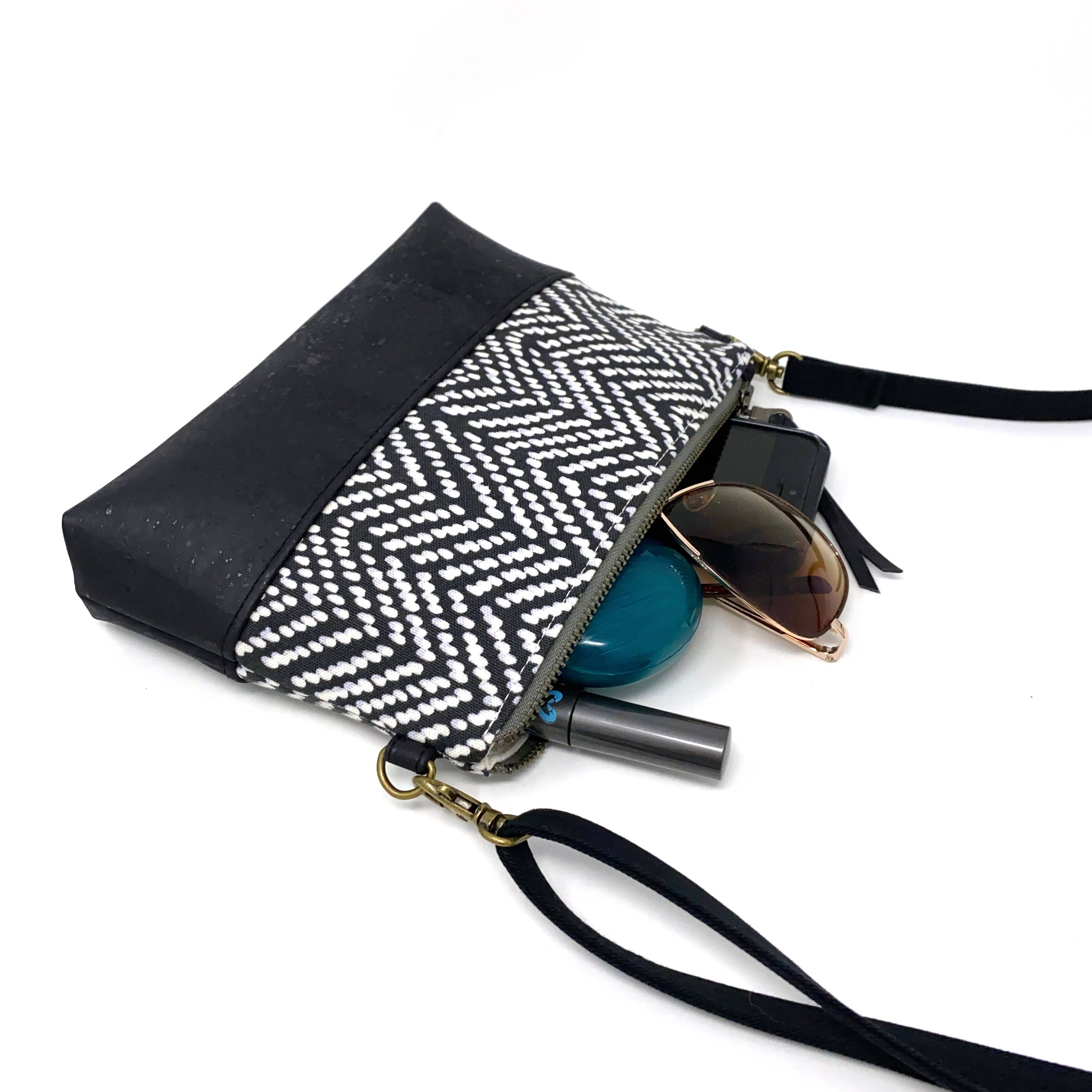 Geo Pink Organic Cotton & black Cork Crossbody