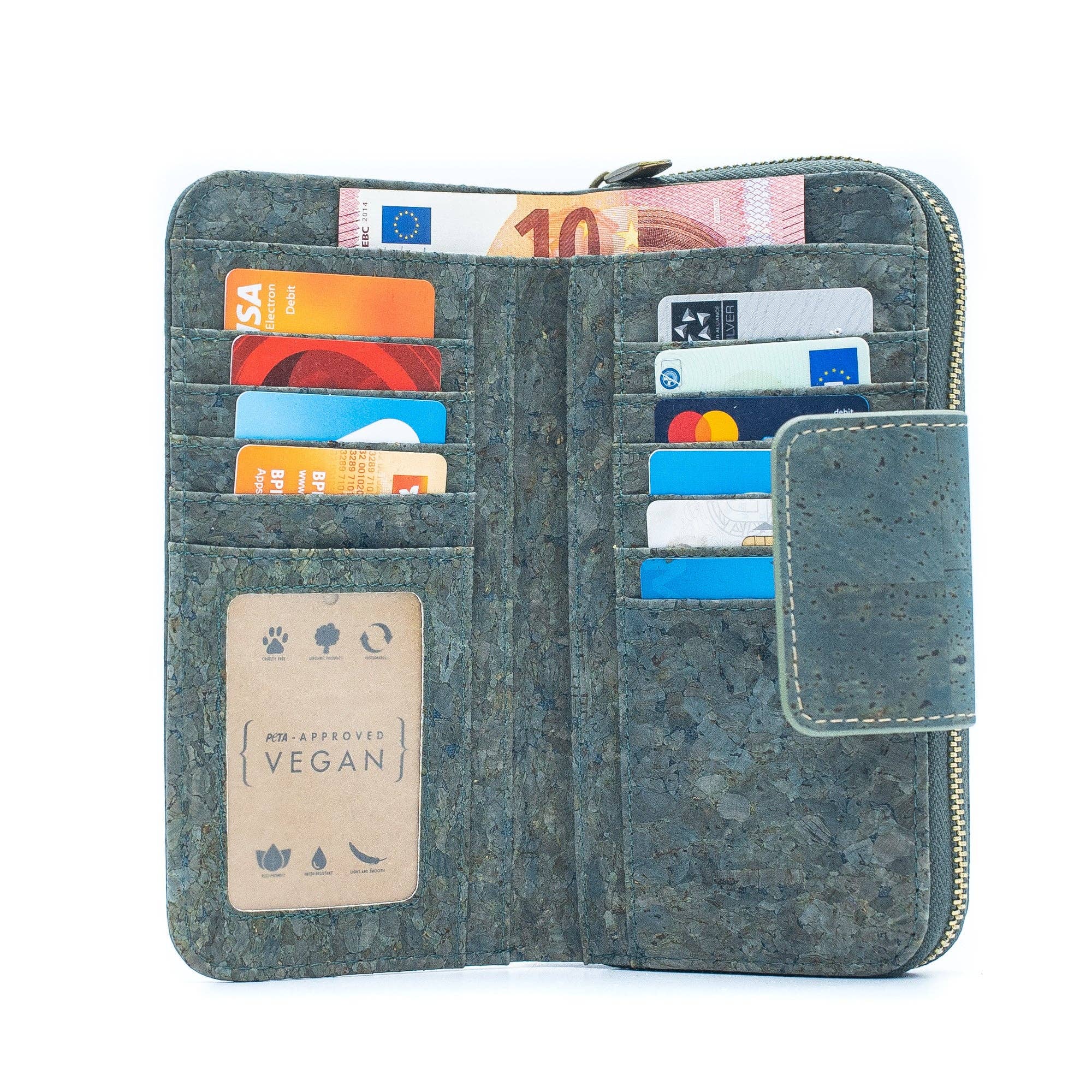 Turquoise Color cork bifold Ladies Pattern Cork Wallet