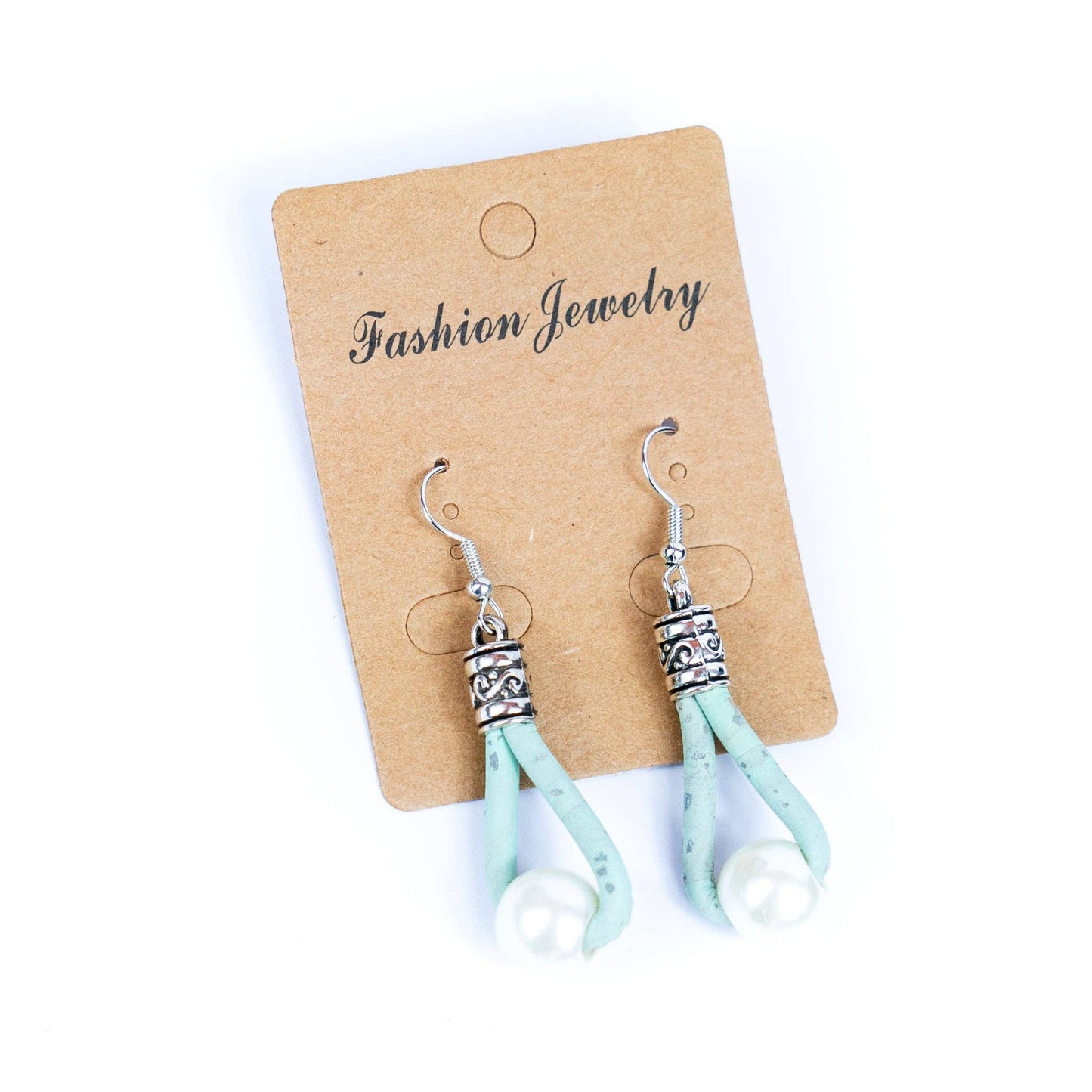 Cork plastic pearls handmade earrings