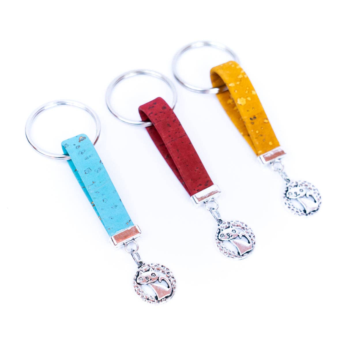 Kitten Pendant & colored Cork handmade keychains