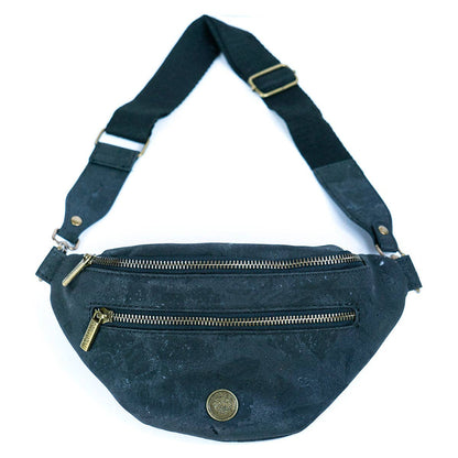 Sling Cork Bag with Adjustable Strap and Metal Zippers