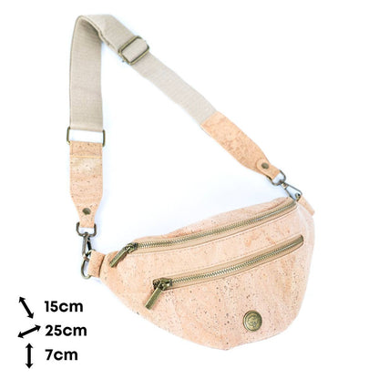 Sling Cork Bag with Adjustable Strap and Metal Zippers