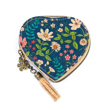 Heart Cork Coin Purse w/ Tassel Zipper Pouch