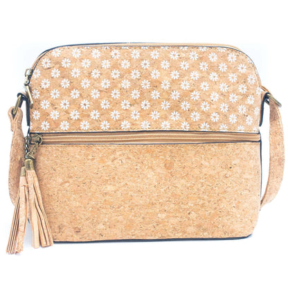 Tassel Zip Pocket Cork Crossbody Bag