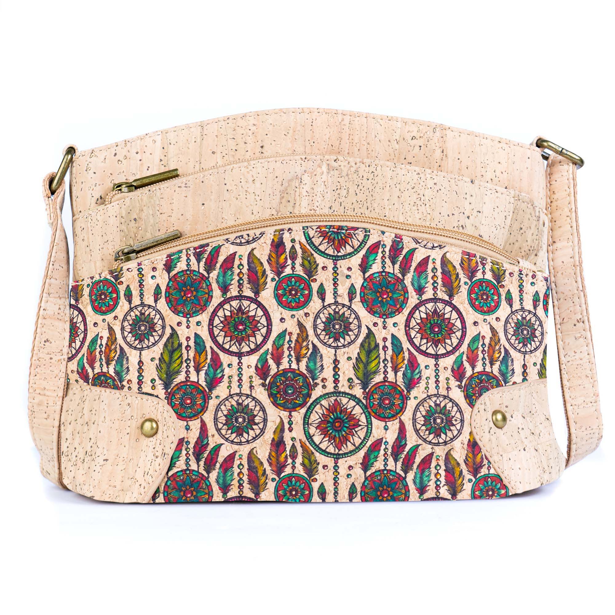 Multi-Pocket Cork Crossbody Bag with Adjustable Shoulder Strap