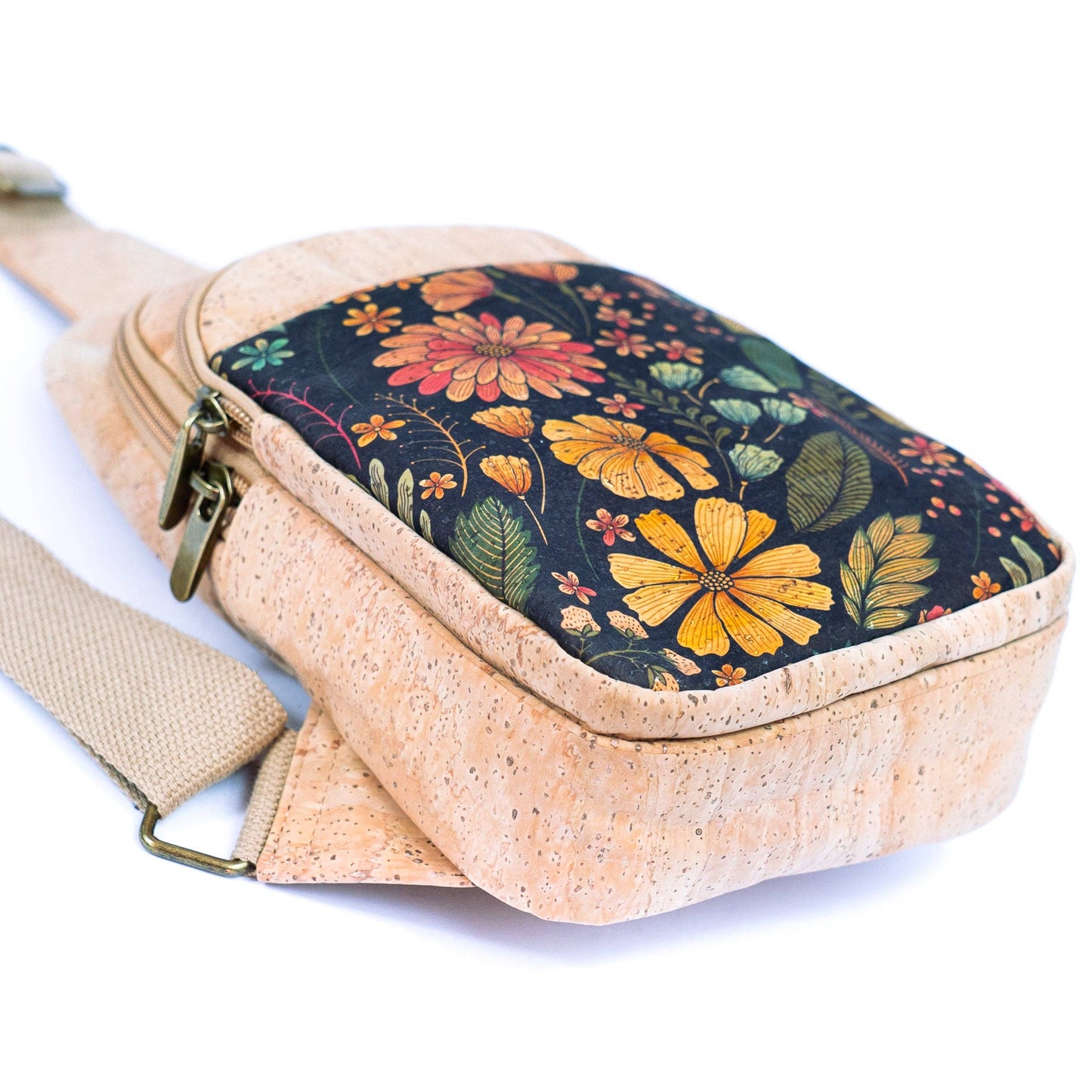 Natural Cork Three-Compartment Sling Bag