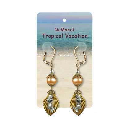 Golden Pearl and Silver Mermaid Earrings - Tropical Vacation