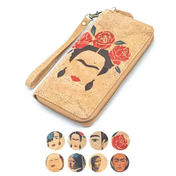 Frida Kahlo Art Cork Zipper Wallet