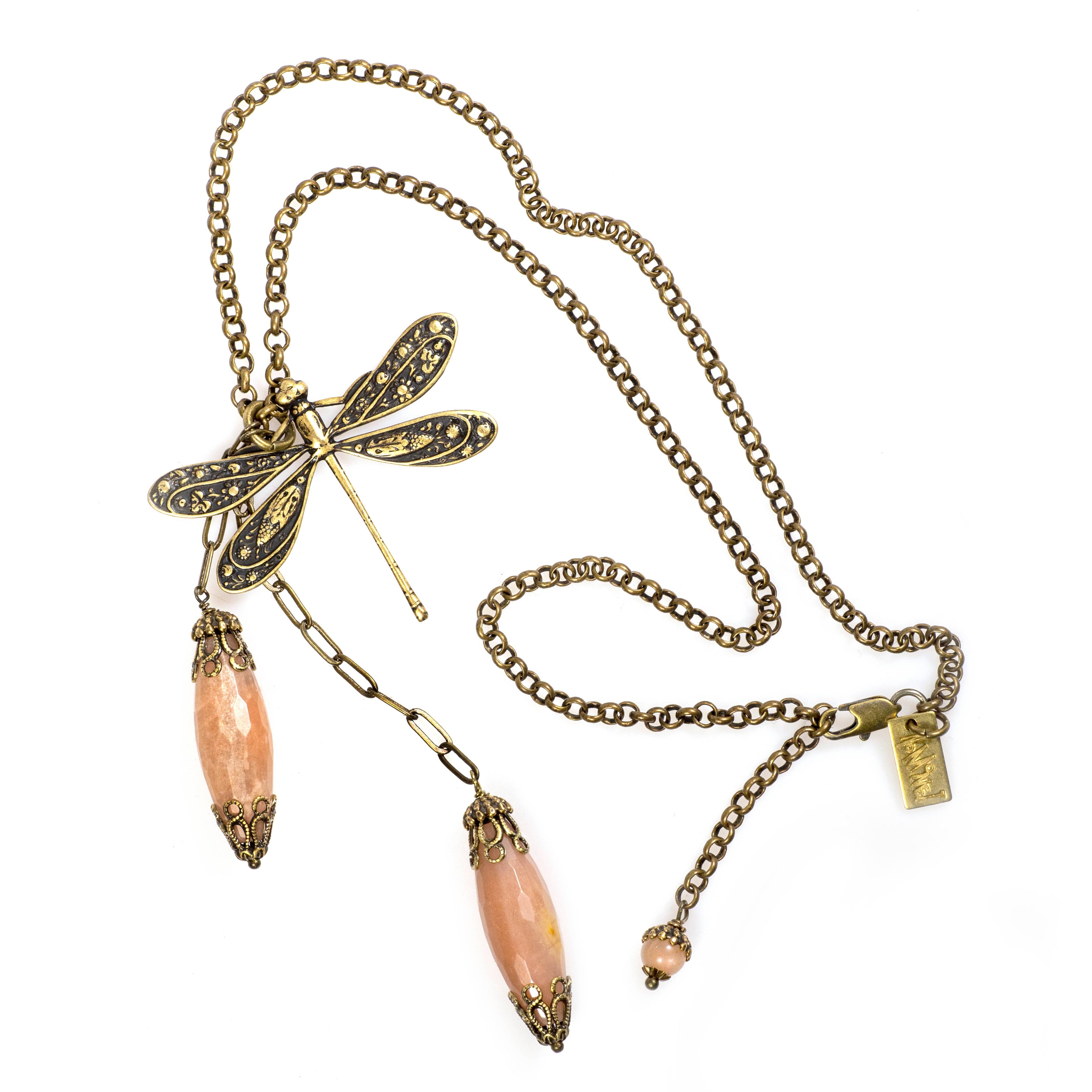 Dragonfly and the Moon - Vintage Brass Necklace