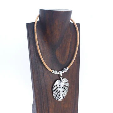 Tropical leaf handmade Cork Necklace