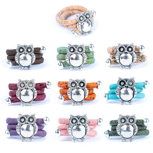 Owl pendant Antique Silver colorful Cork Ring