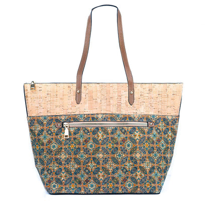 Printed Cork Tote Bag with PU Handle