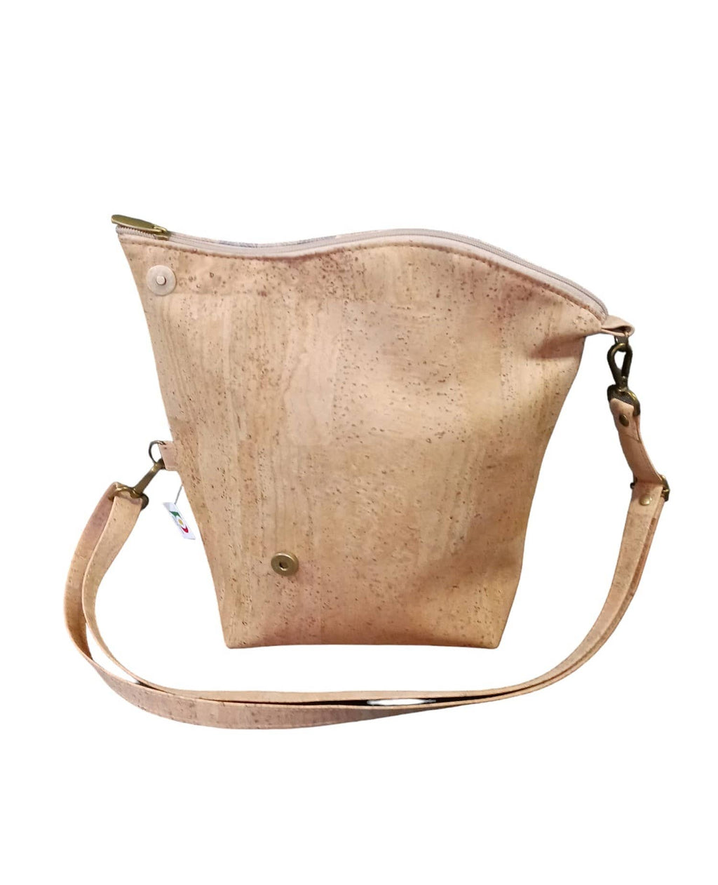 Diagonally folded cork bag