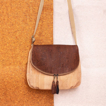 Natural cork with color tassel crossbody bag