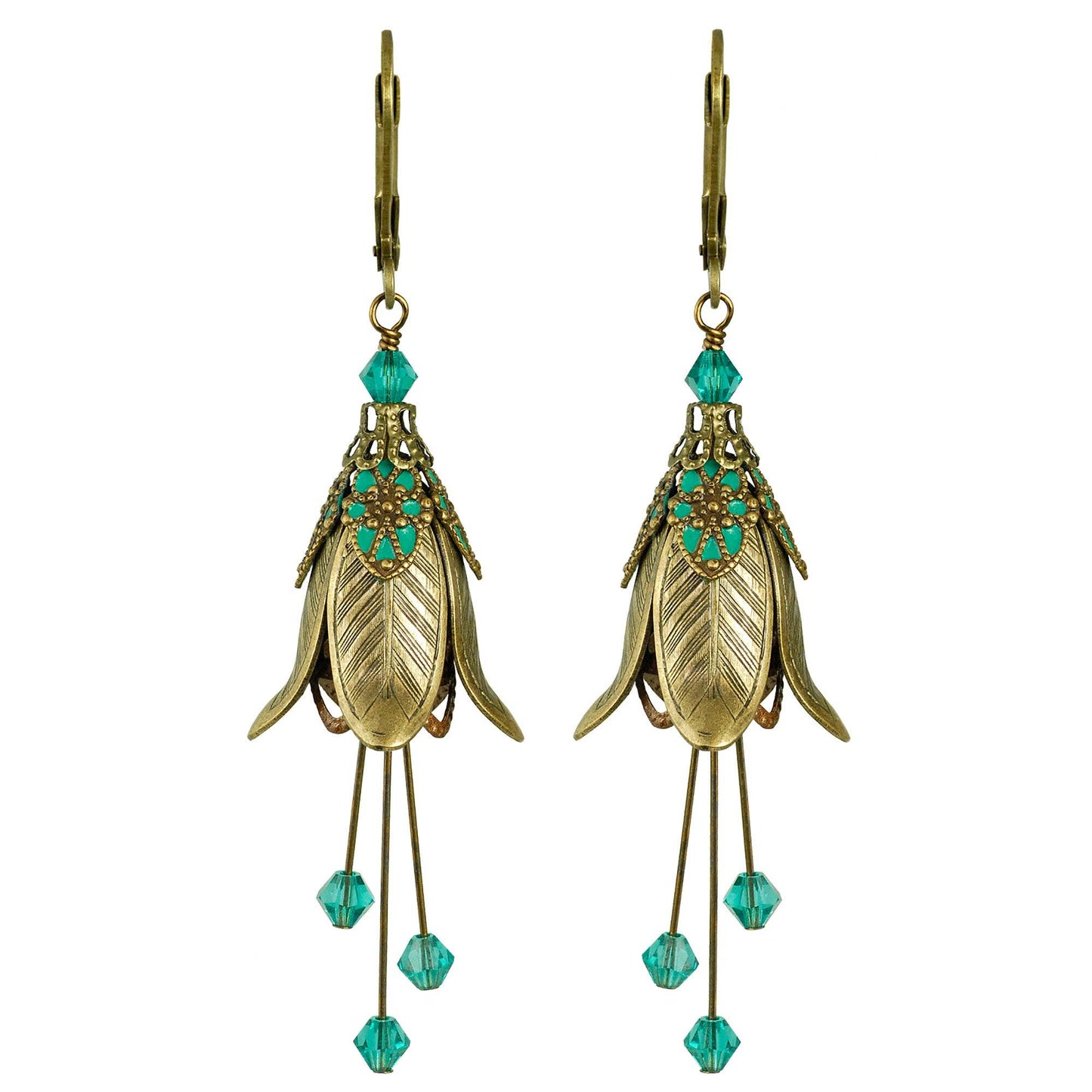 Mystic Lily Flower w Crystals Hand Painted Earrings - Flower Fairy