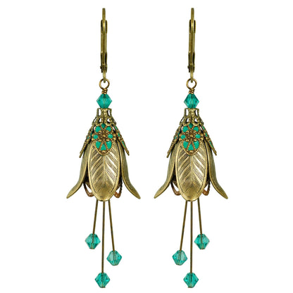 Mystic Lily Flower w Crystals Hand Painted Earrings - Flower Fairy