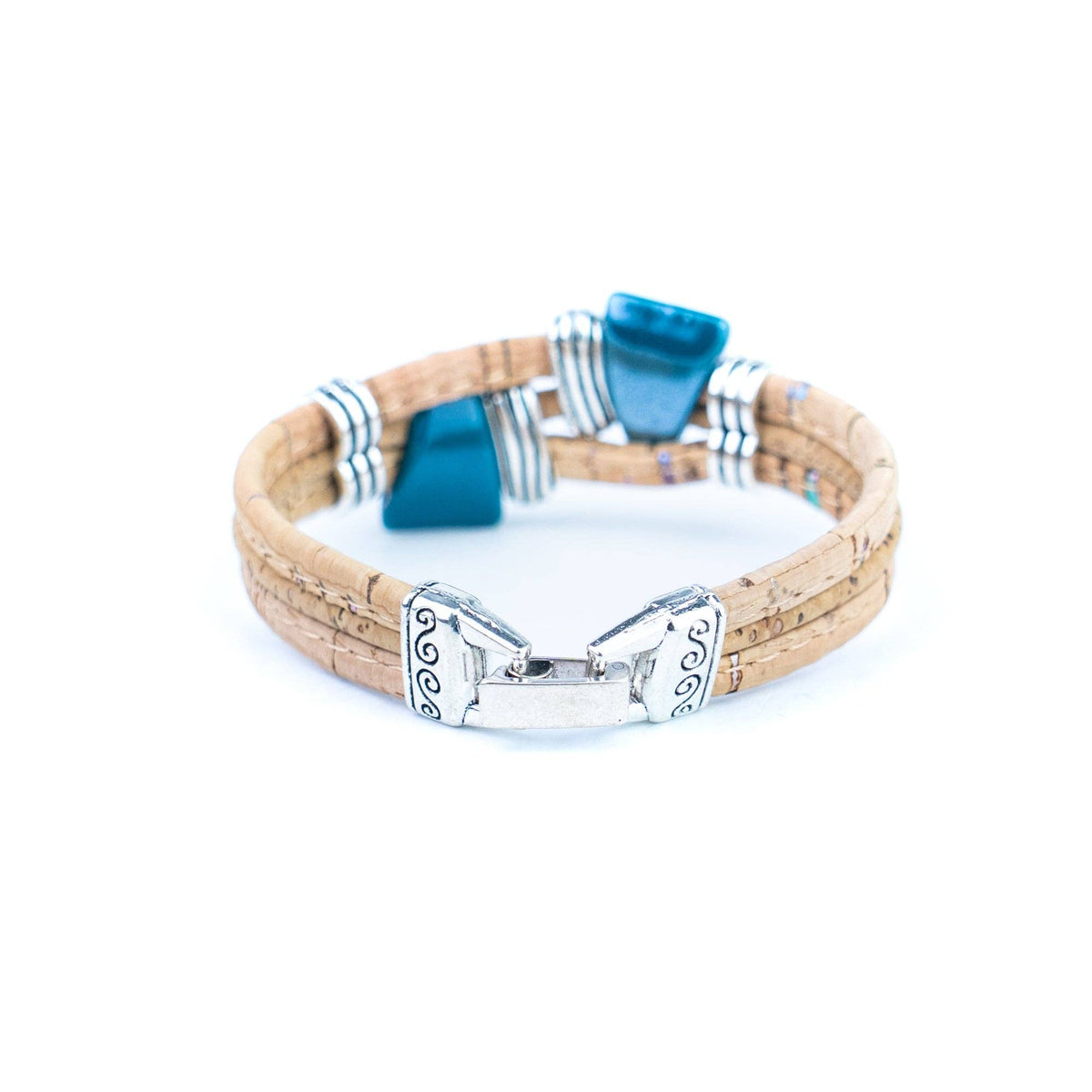 Ceramic Beads & Antique Silver Spacers Handmade Cork Bracelet