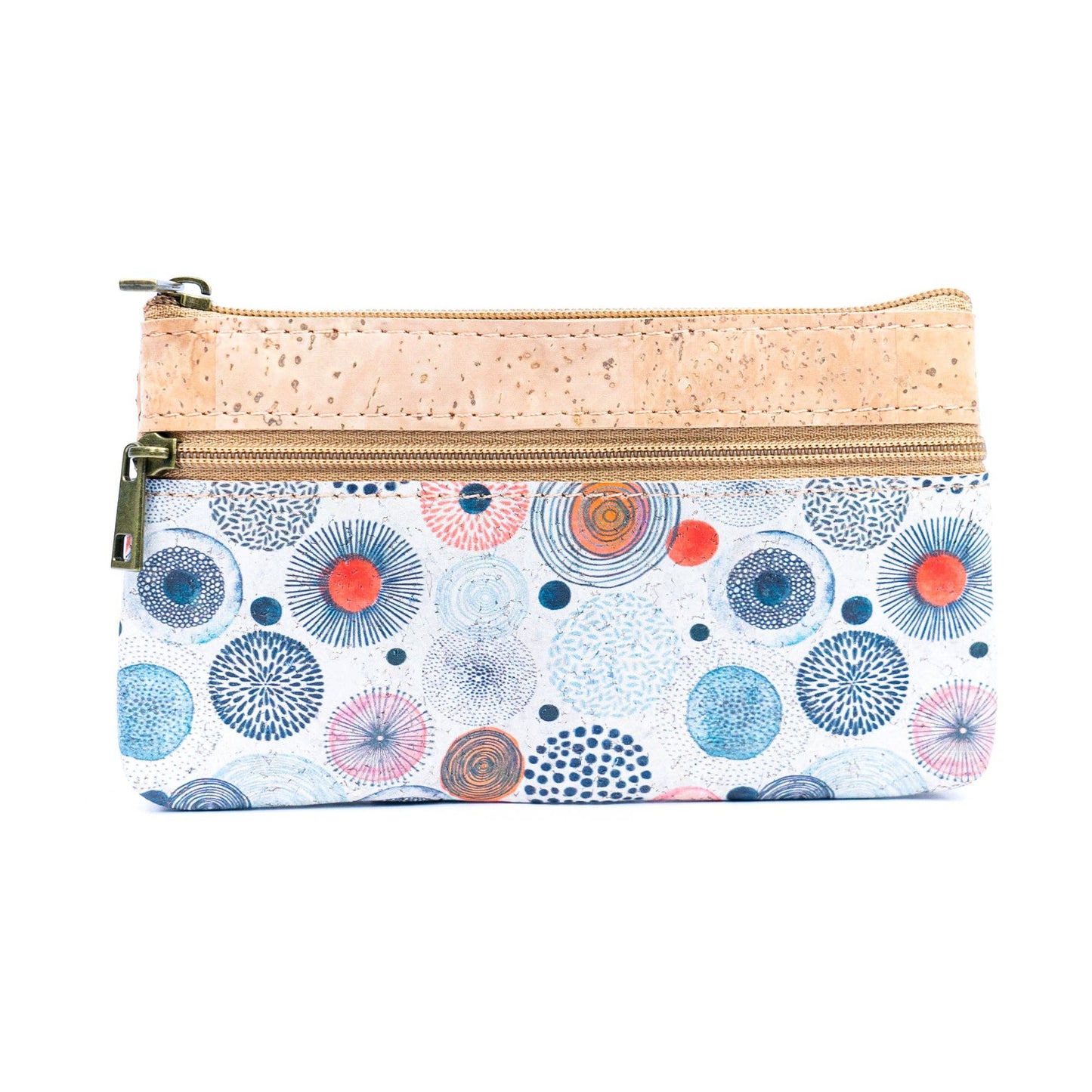 Chic Dual-Zipper Printed Cork Wallet