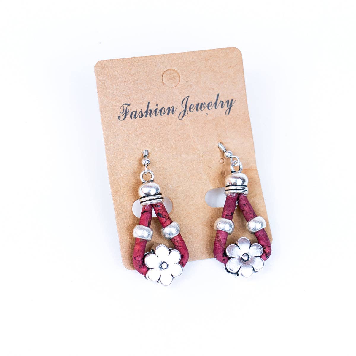 Cork and flower accessories handmade earring