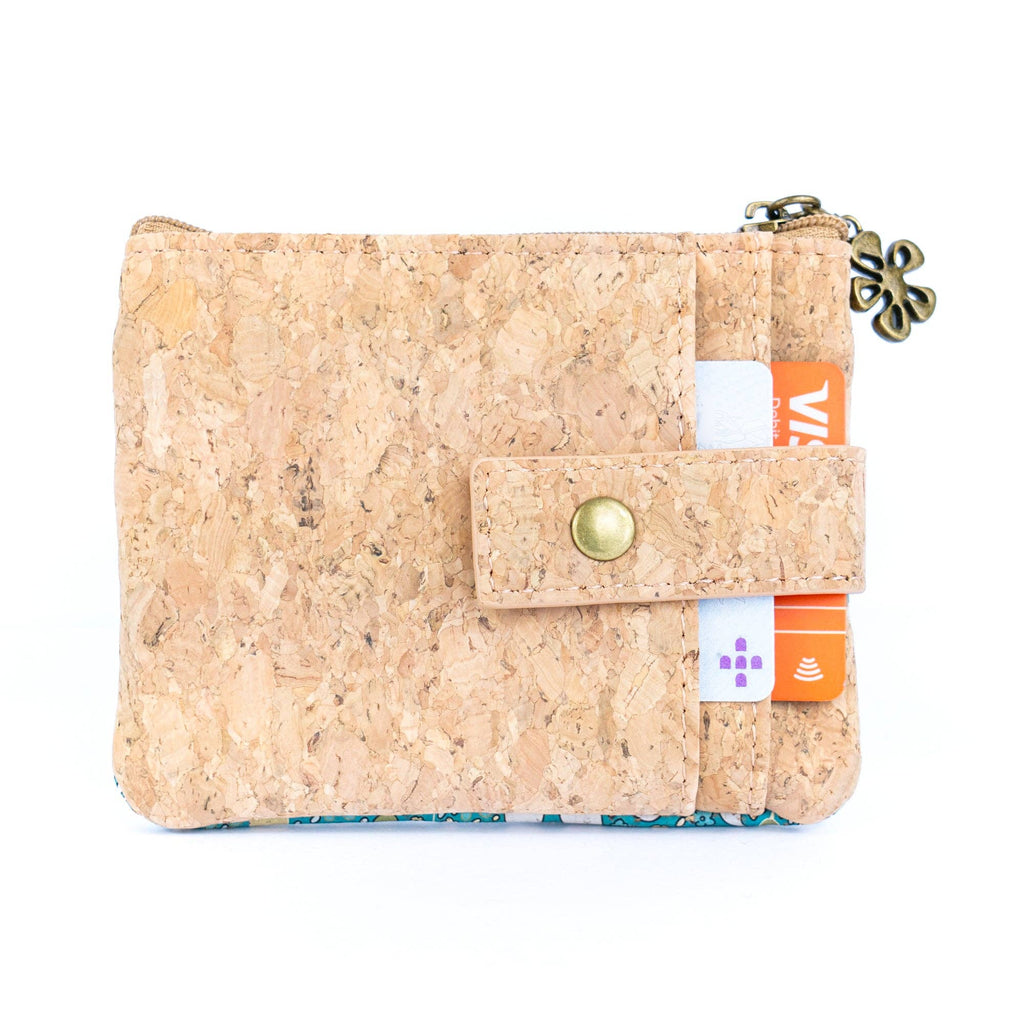 Double Zipper Cork Coin Purse – Floral Print