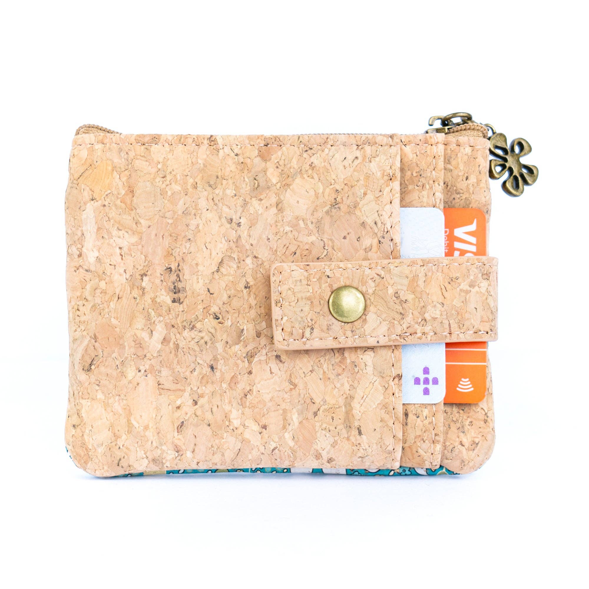 Double Zipper Cork Coin Purse – Floral Print