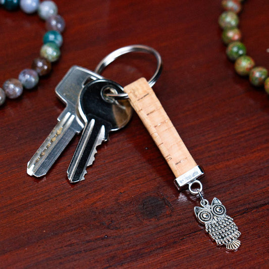 Owl Pendant & Colored Cork Handcrafted Keychain