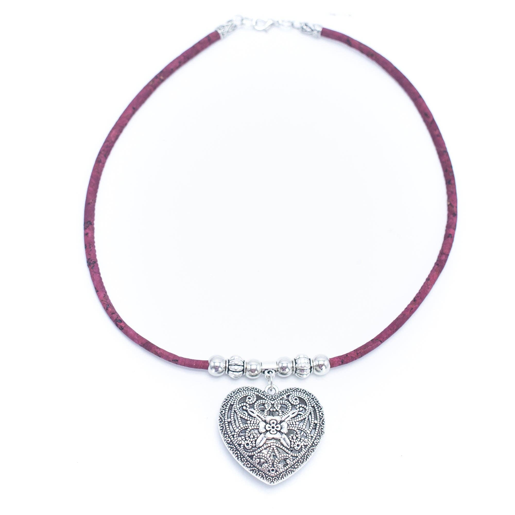 Heart pendant Colorful Cork Necklace cork  necklace