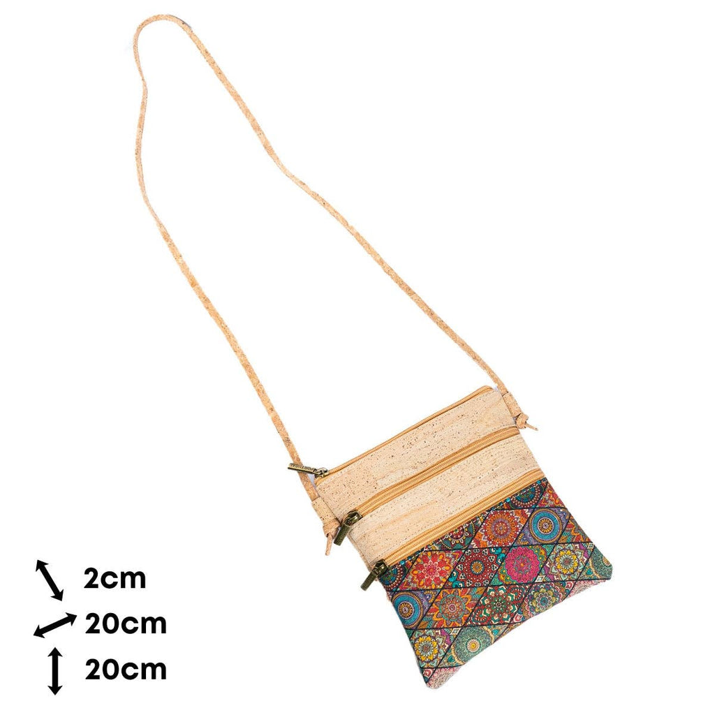 Cork Women's Double Zip Flower print Crossbody Bag